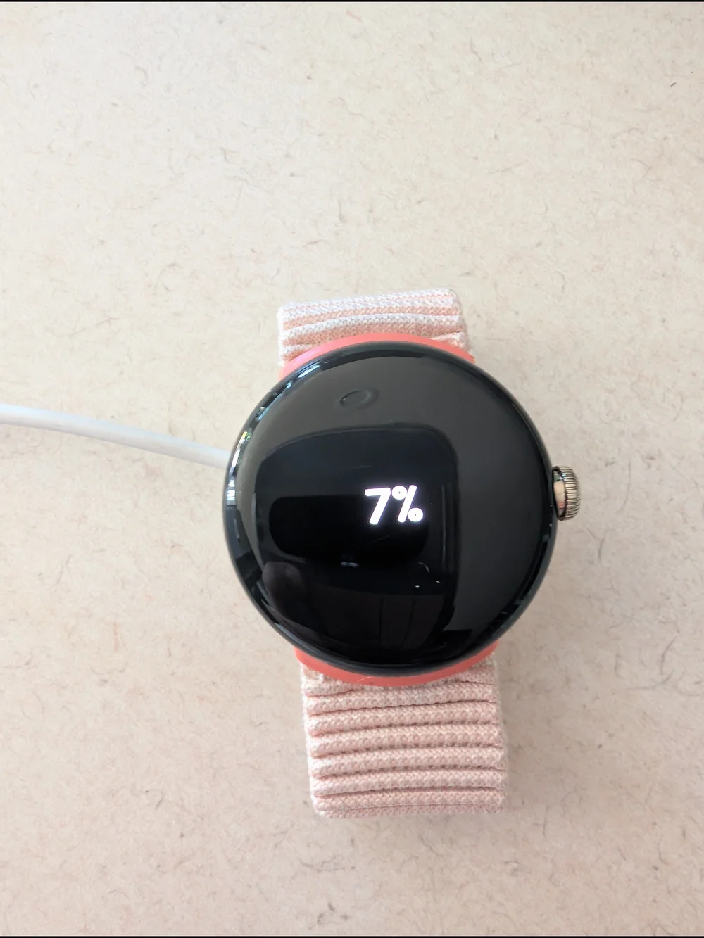 1st Gen google Pixel Watch with Pink Fabric Band and Coral Accent (Gold Watch)
